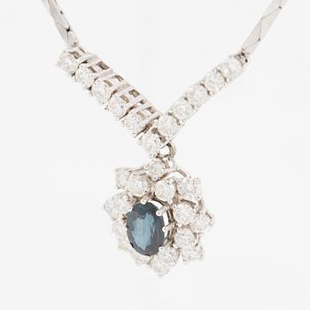 Necklace, 18K white gold with sapphire and brilliant-cut diamonds.