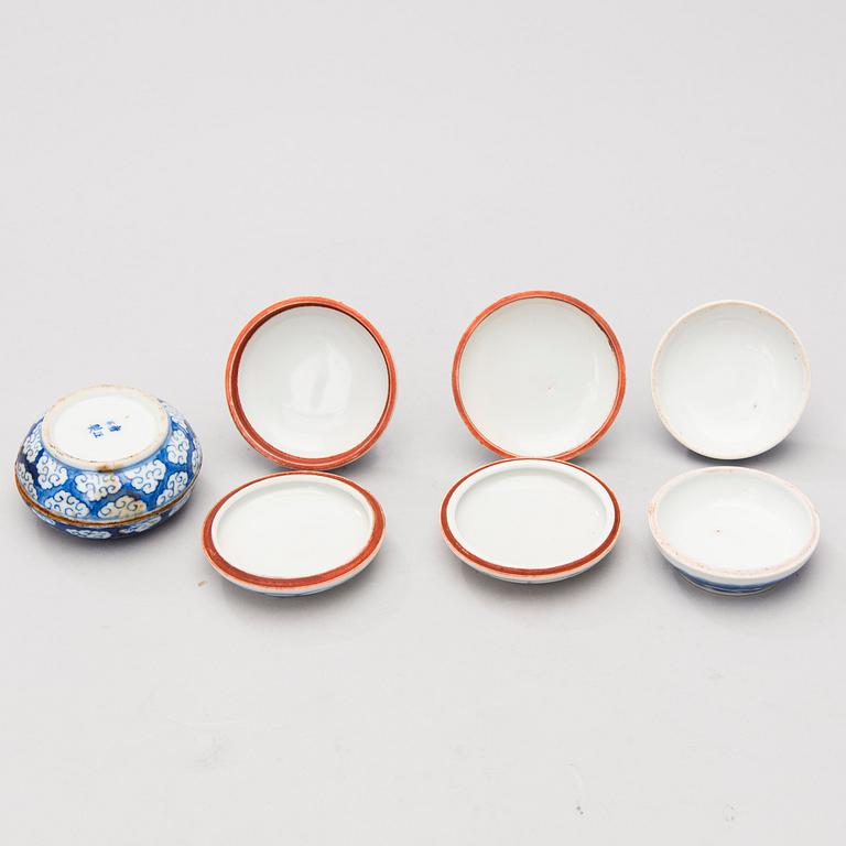 A set of six Chinese porcelain ink boxes.
