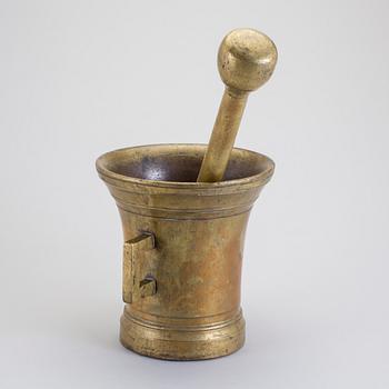 A large Baroque North European circa 1700 bronze mortar and pestle.