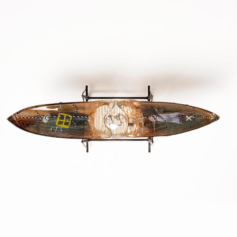 Bertil Vallien, a unique sand cast glass sculpture of a boat, Kosta Boda, Sweden, 1980s.