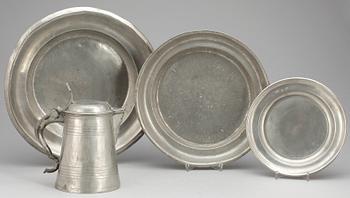 FAT, TALLRIKAR samt STOP, tenn, 1800-tal bl a GAB, Gustaf Adolf Bergman, Kristianstad, 1843.