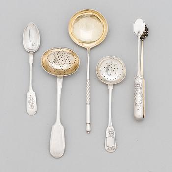 Five pieces of Russian silver cutlery, ca. 1896-1926.