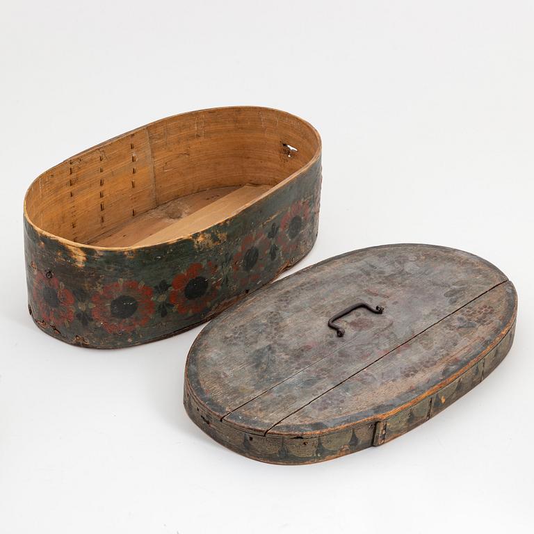 Two Swedish painted boxes with cover, 19th Century.