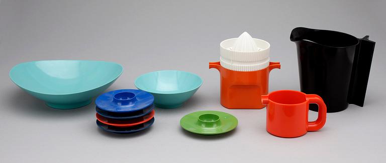 PARTI PLAST, 10 delar, bla skålar George Nelson, Prolan, USA, 1955.