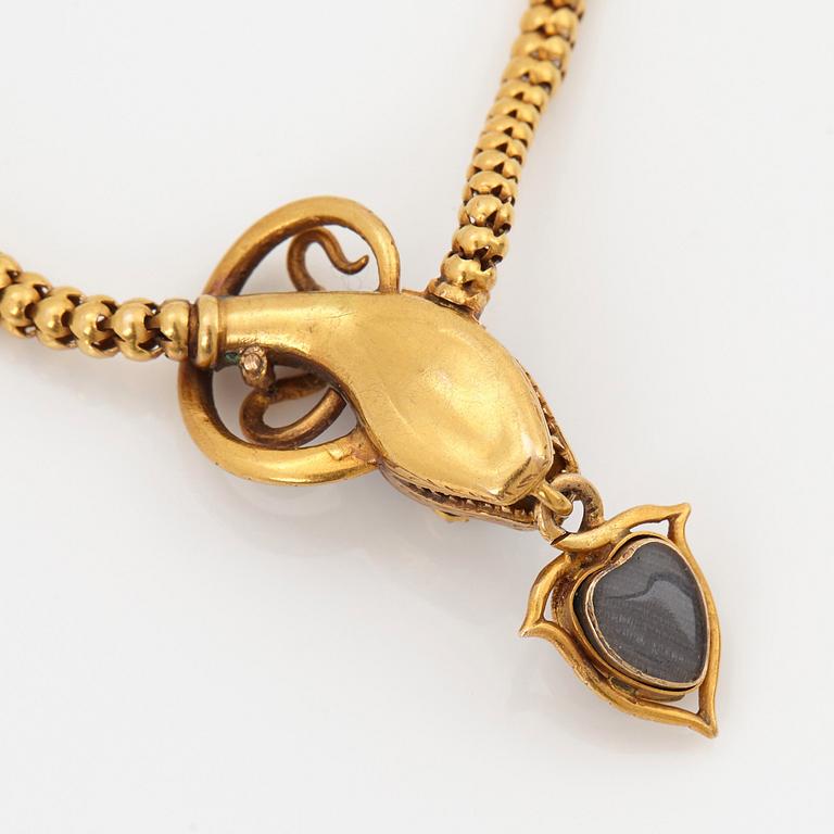 Collier 14K guld med granater och rosenslipade diamanter.