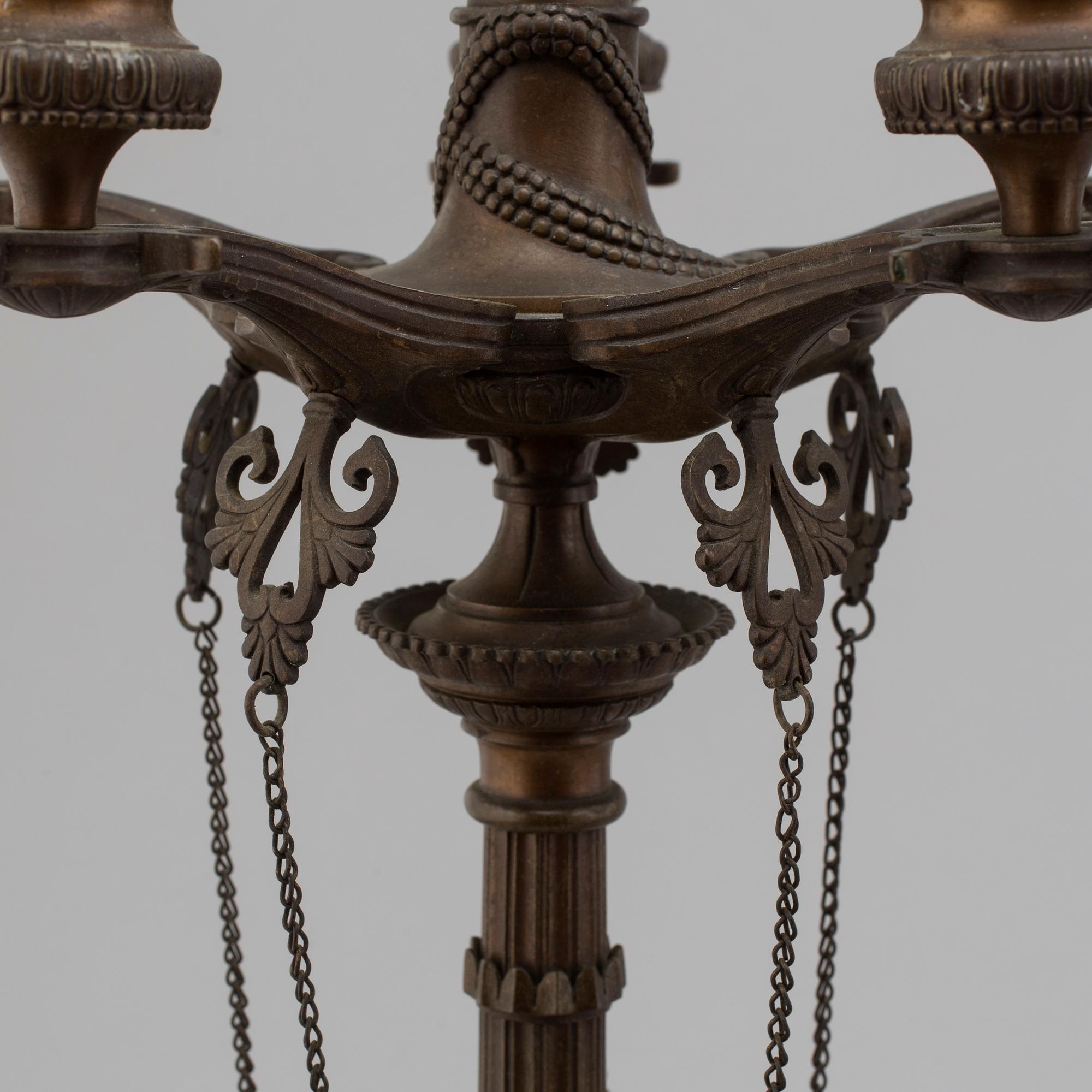 FERDINAND BARBEDIENNE, attributed to, a pair of 19th century bronze candelabra.