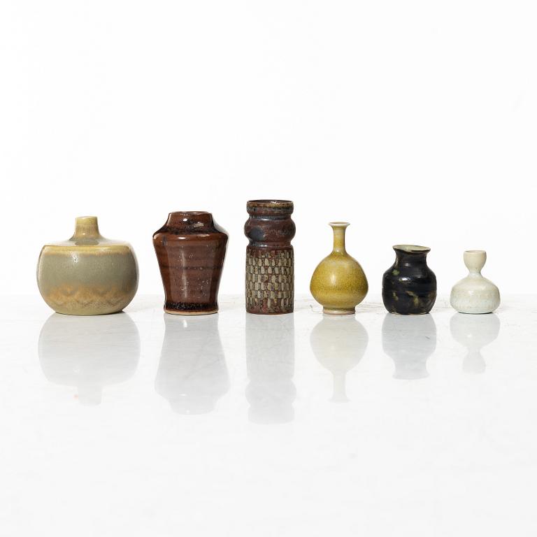 Miniature vases, 16 pcs, including Stig Lindberg, Gunnar Nylund, Carl Harry Stålhane, 1960s/70s.