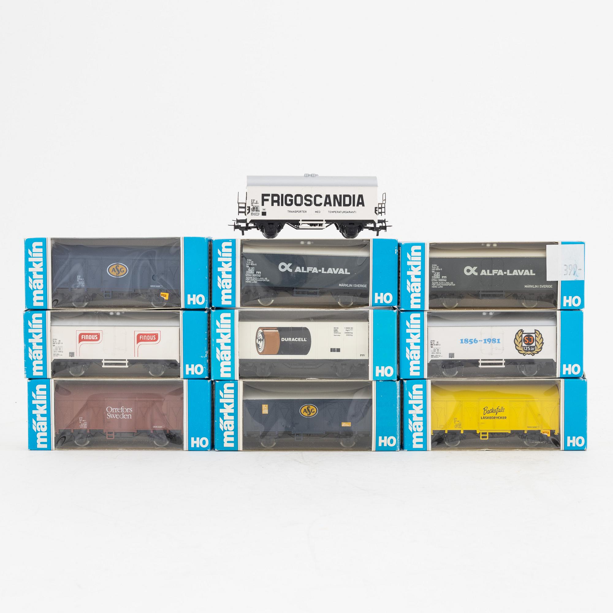 Märklin, godsvagnar, 10 st, Hultman, spår H0.