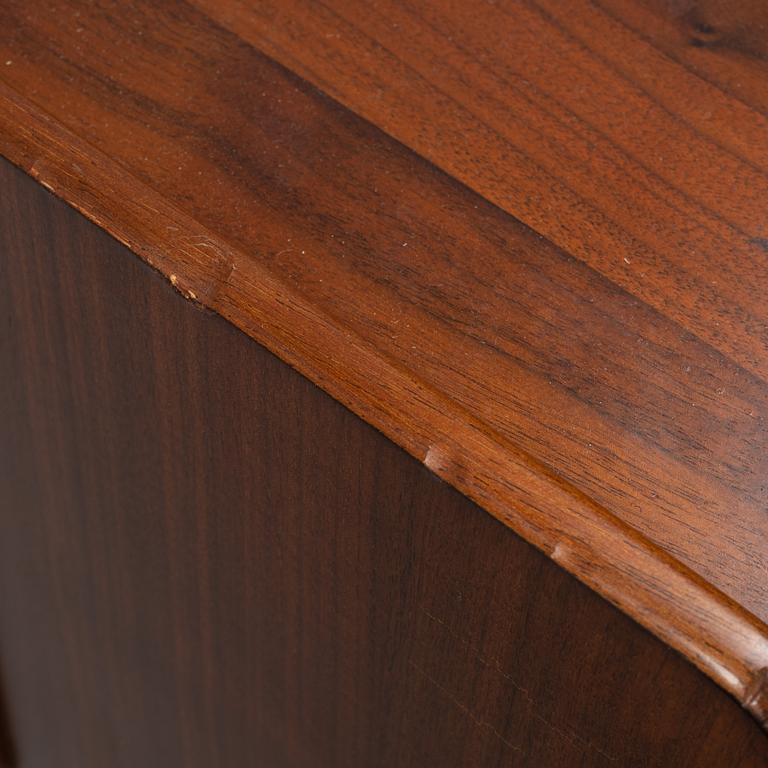 A pair of mahogany veneered bedside tables, later part of the 20th Century.