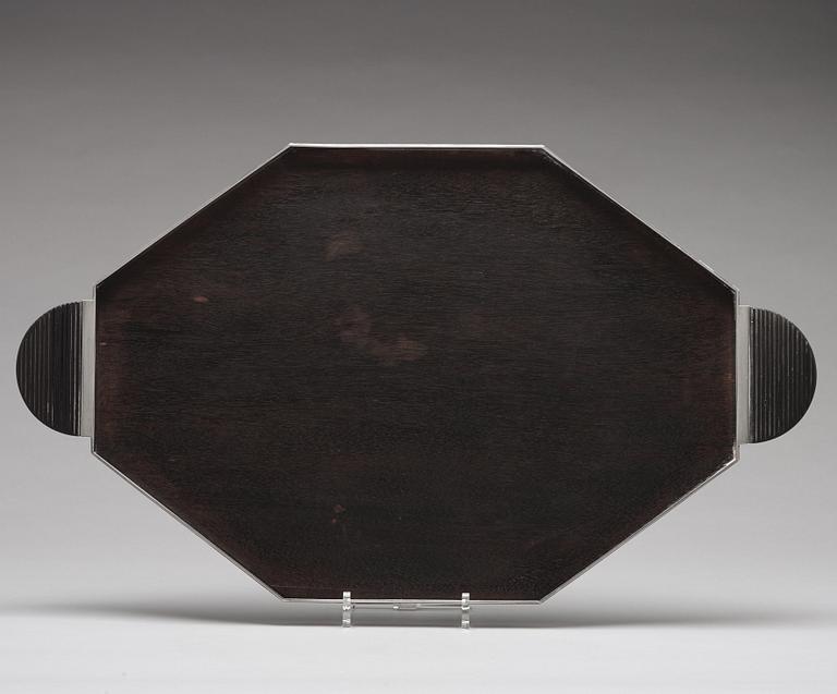 Wiwen Nilsson, an octagonal silver and ebony tray, Lund, Sweden 1940.