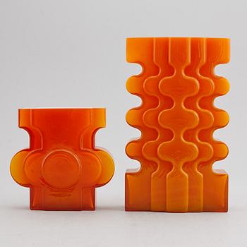 PO STRÖM, two glass vases, Alsterfors, signed and dated 1970.