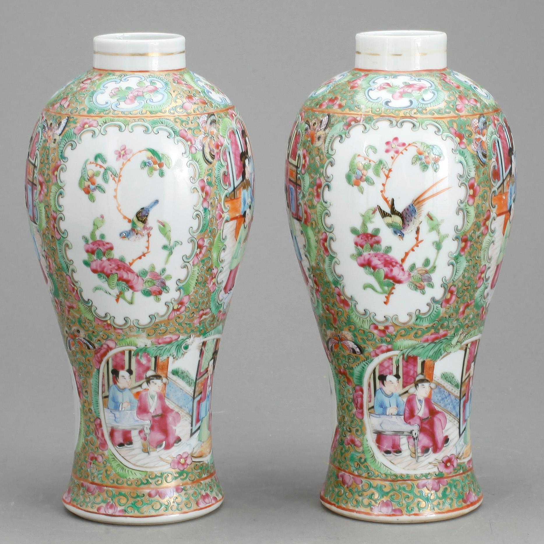VASER,  ett par, porslin, Kanton 1800-tal.