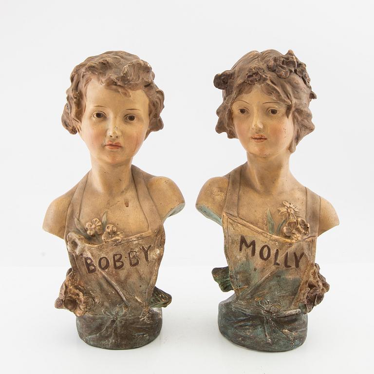 Busts, 2 pieces, first half of the 20th century.