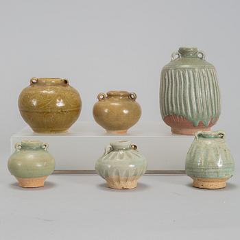 A group of six ceramic jars/flasks, mostly Thailand, 19th century.