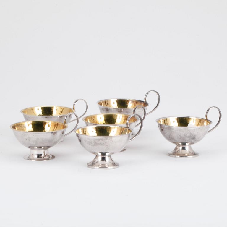 PUNSCHMUGGAR, 6st, silver, K&EC, Göteborg, 1965. Vikt ca 207g.