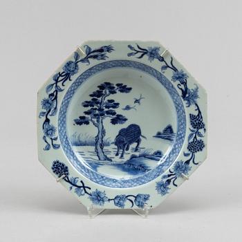 Tallrik samt Fat, kompaniporslin. Qingdynastin, Qianlong (1736-95).