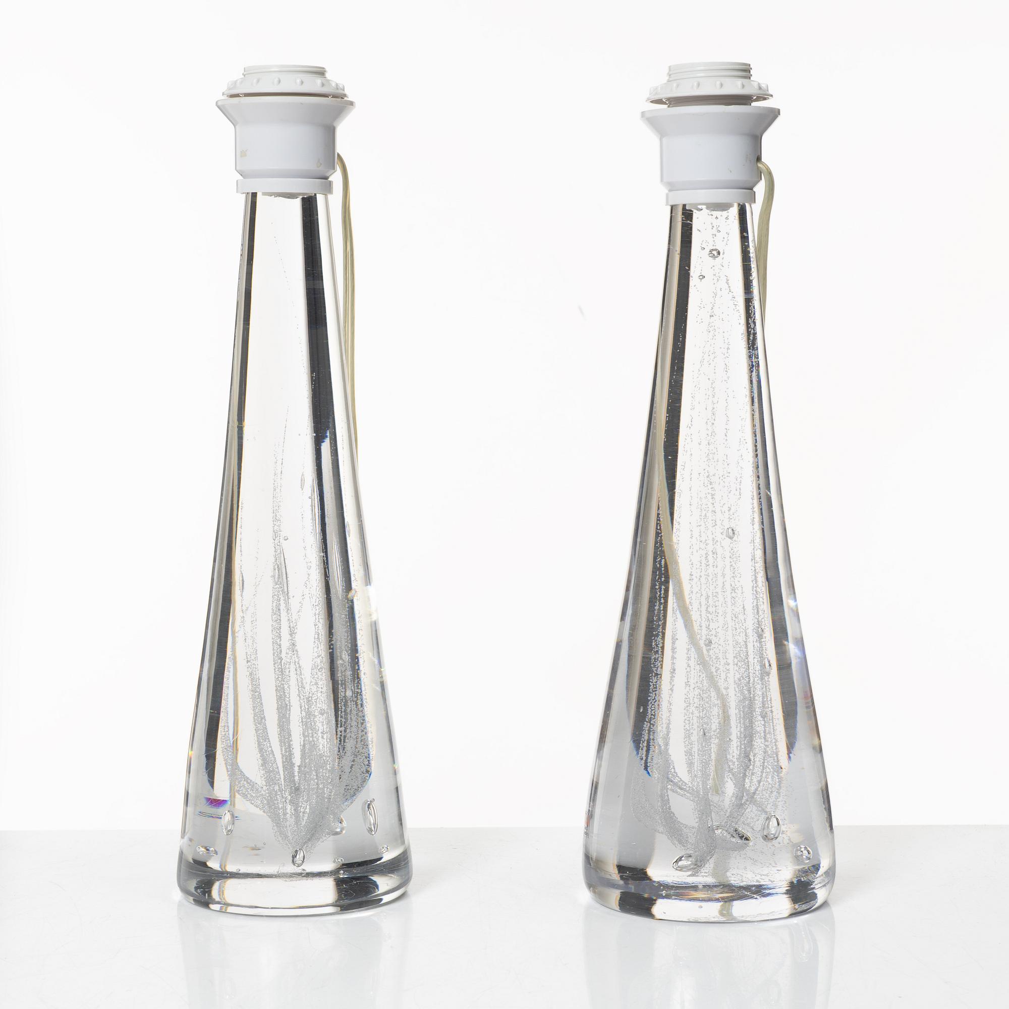 Vicke Lindstrand, a pair of glass table lamps, Kosta.