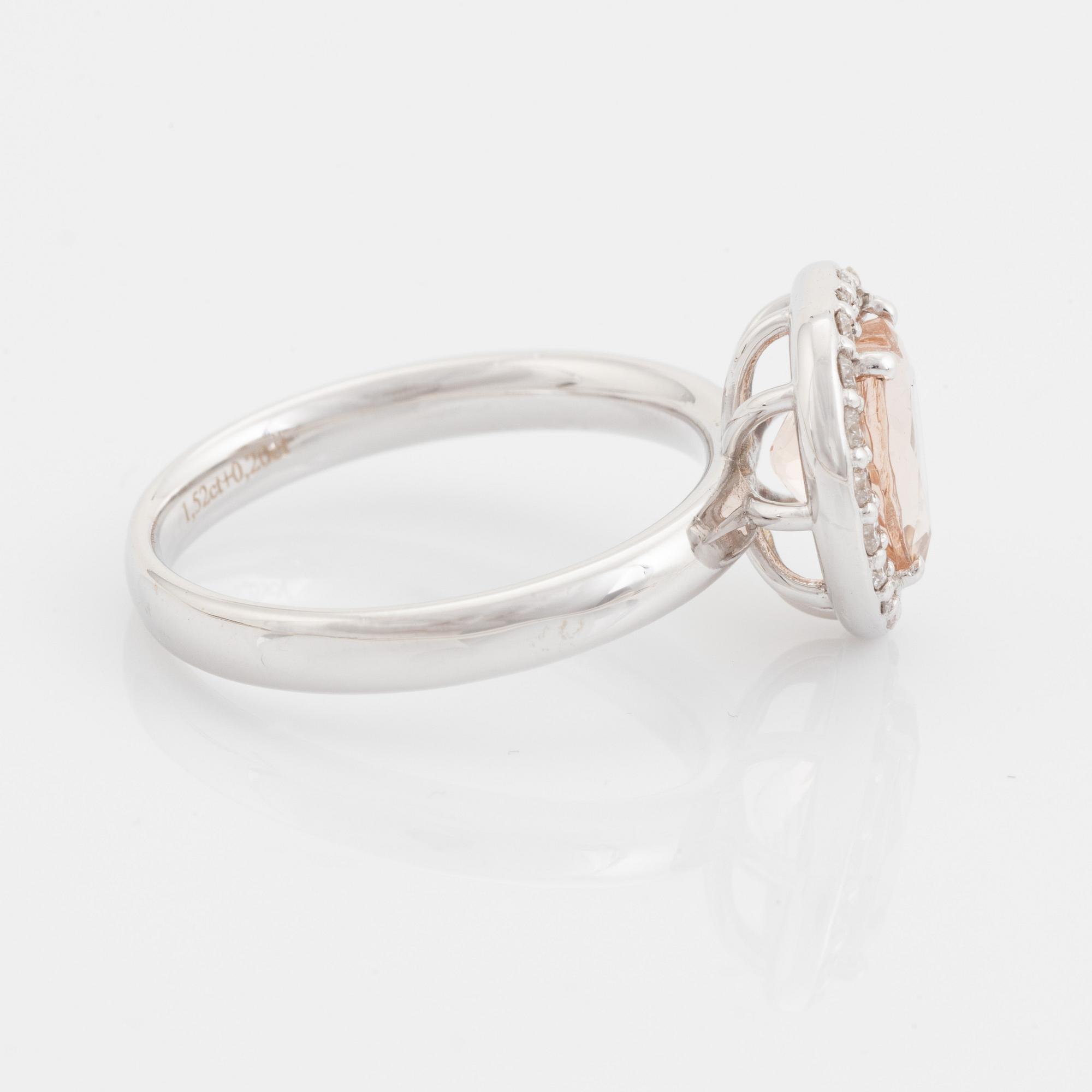 Heart shaped morganite and brilliant cut diamond ring.