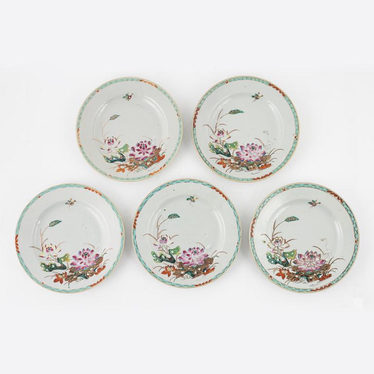 Five porcelain plates, China, Qianlong (1736-95).