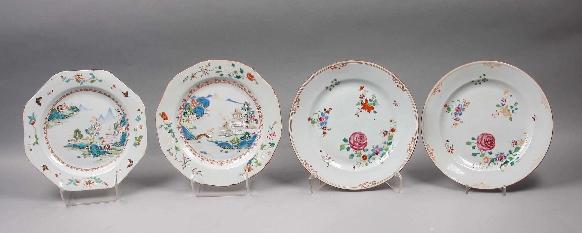 TALLRIKAR, 4 st, porslin. Qing dynastin. Qianlong (1736-95).