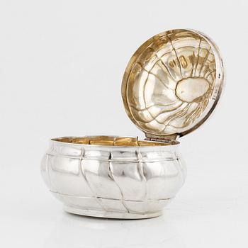 A rococo style silver sugar box, 20th Century.