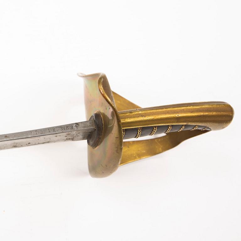 A Swedish cavalry sabre 1854 pattern with scabbard.