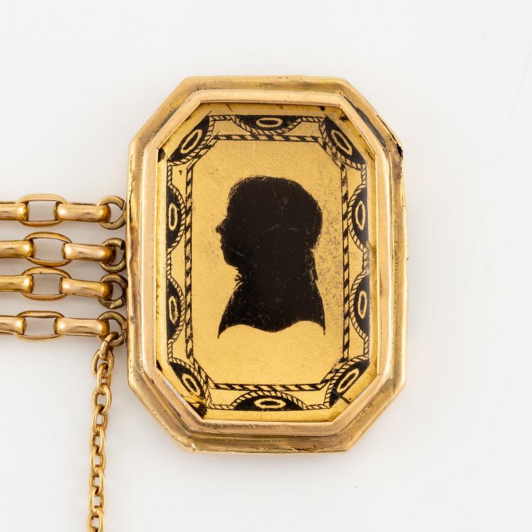 Armband 18K guld med silluettporträtt, sengustavianskt, 1700/1800-tal.