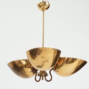 Carl-Axel Acking, probably, a Swedish Modern three light brass ceiling light, Arvid Böhlmarks Lampfabrik, 1940's.
