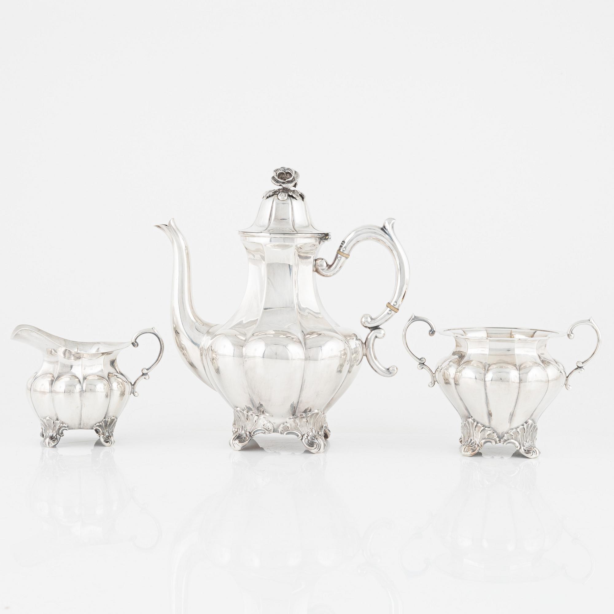 Kaffeservis, 3 delar, silver, Hellsten AB, Uppsala, 1940.