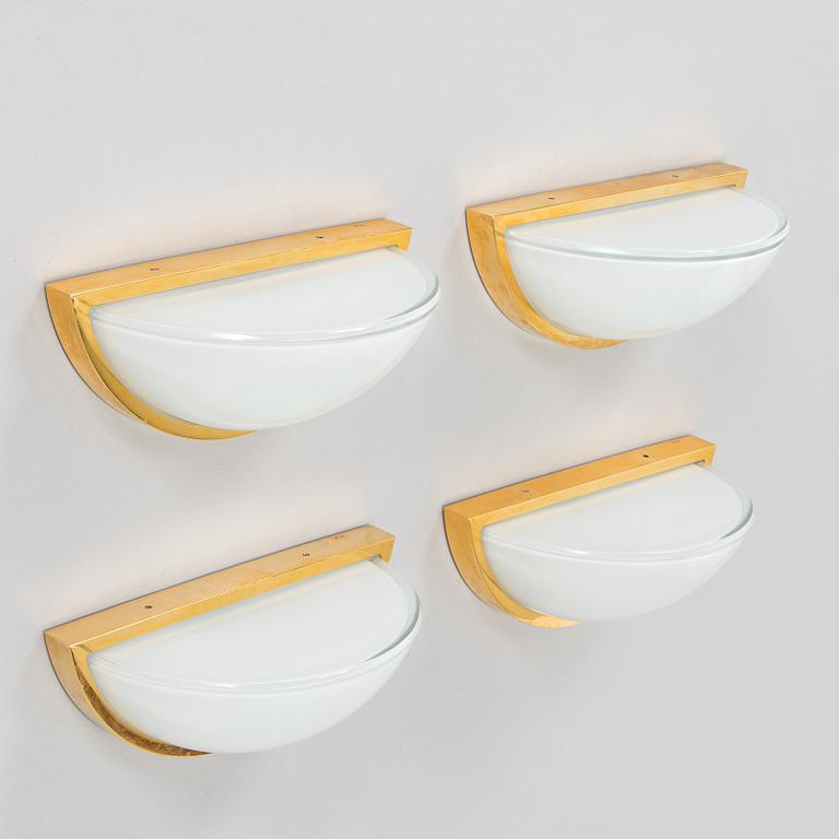 A set of four late-20th century wall lights, Glashütte Limburg, Germany.