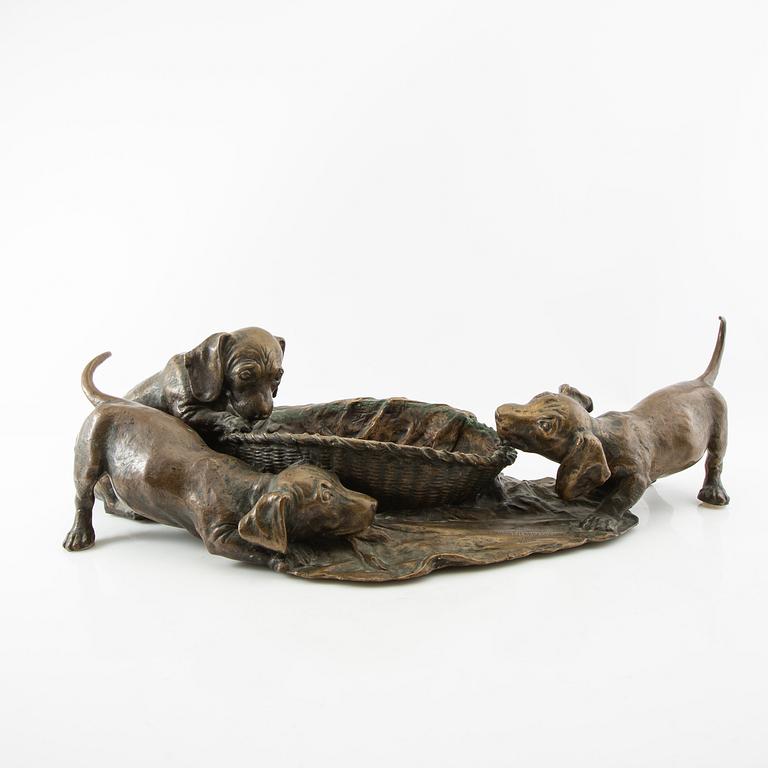 Unknown artist 20th century, sculpture, Playing puppies.
