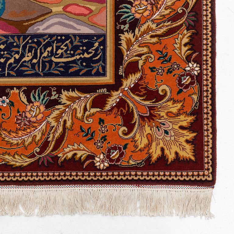Rug, Tabriz, figural, signed, approx. 285 x 196 cm.