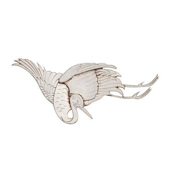 643. A Wiwen Nilsson sterling brooch of a flying heron, Lund 1958.