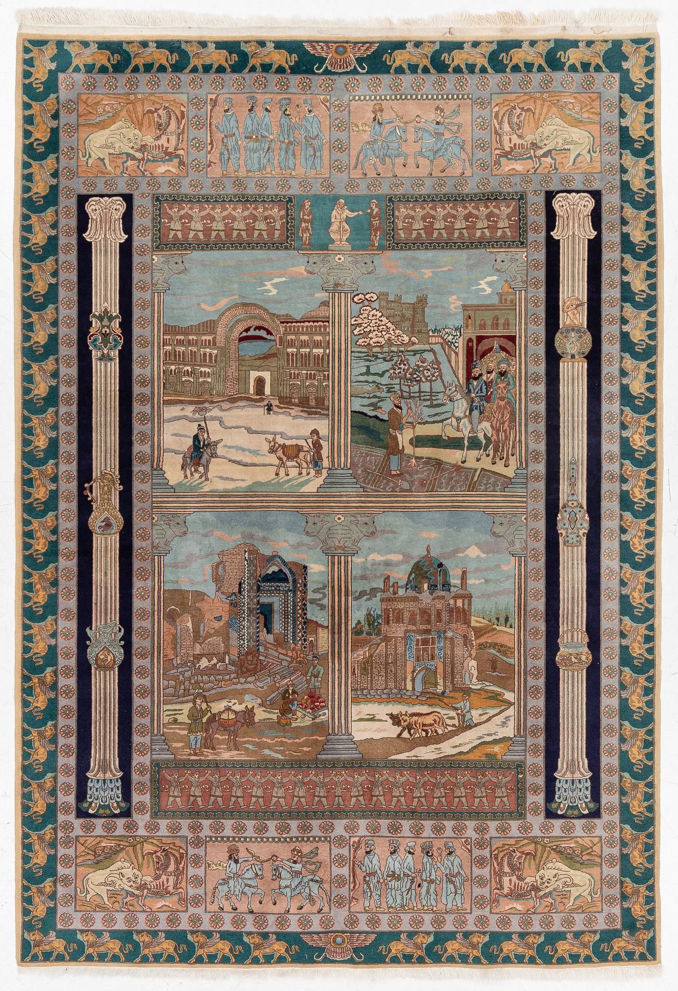 Carpet, Tabriz, figural, approx. 260 x 180 cm.