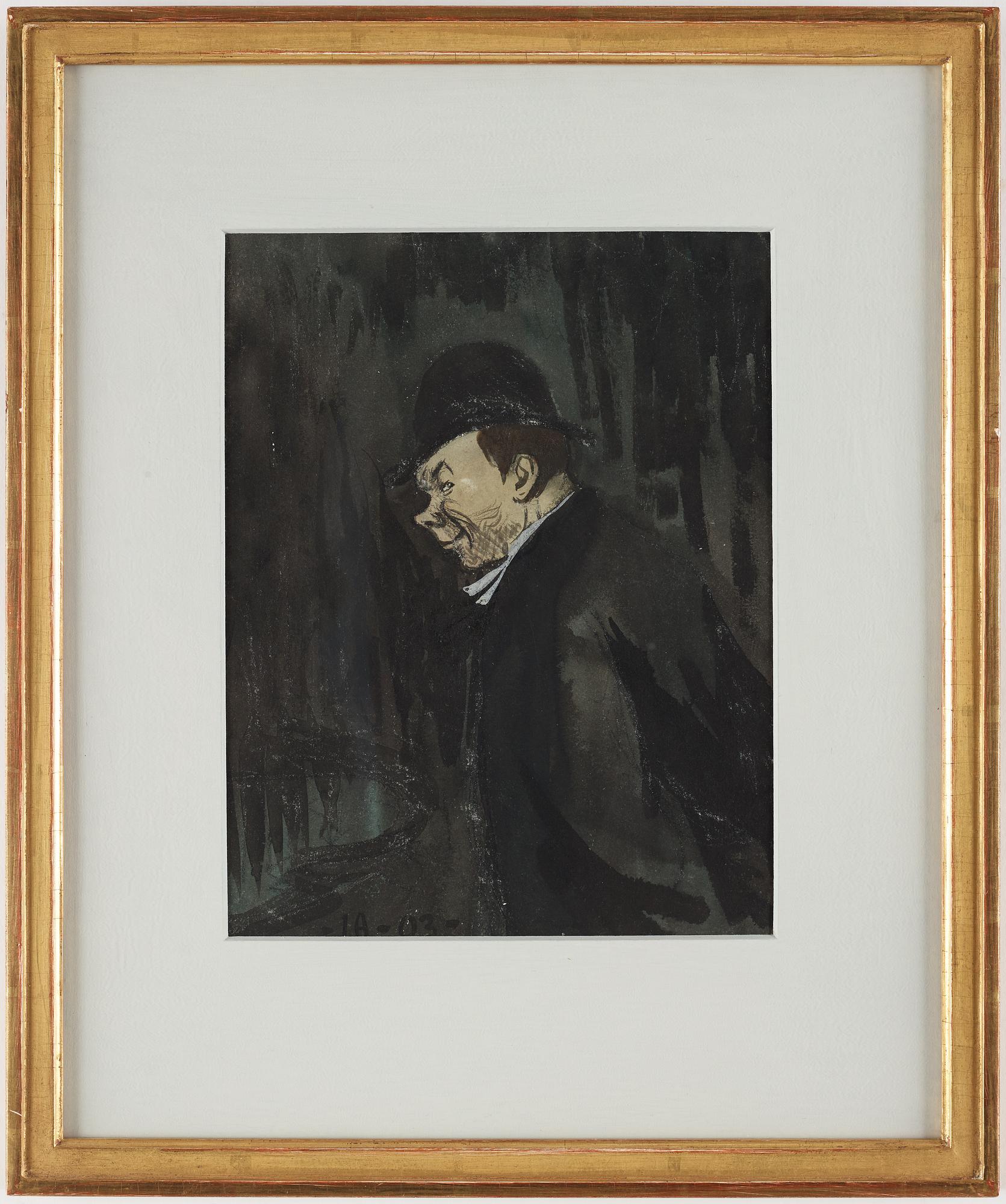 IVAR AROSENIUS, akvarell och blyerts, signerad och daterad -IA 03-. "Man med hatt" (Präst).