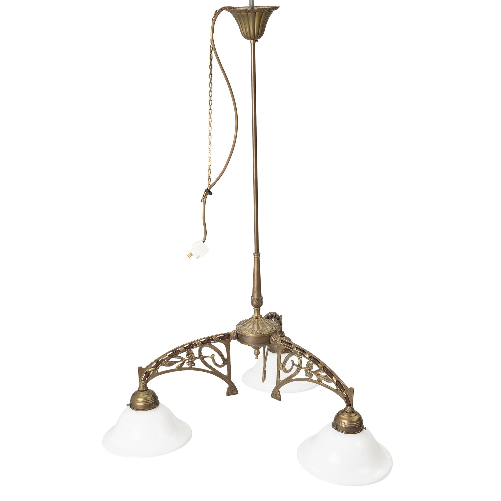 Ceiling lamp, Art Nouveau style, circa 2000, Berliner Messinglampen, Germany.