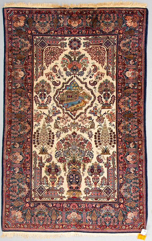 MATTO, a semi-antique Kashan part silk, ca 207,5 x 134,5 cm (as well as one end with 1,5 cm flat weave).