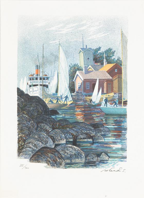 Roland Svensson, folder with 4 lithographs, "The Old Steamship".
