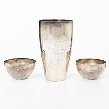 Vase and two bowls, silver, Sweden 1917-1919.