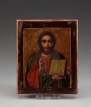 A Russian 19th century silver-gilt and enamel icon, unidentified makers mark, Moscow 1896.