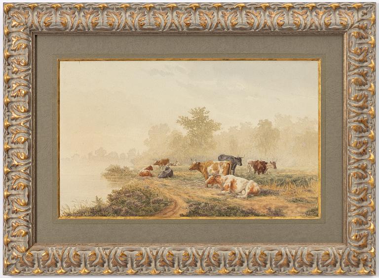 Johann Baptist Dallinger von Dalling, Pastoral landscape with livestock.