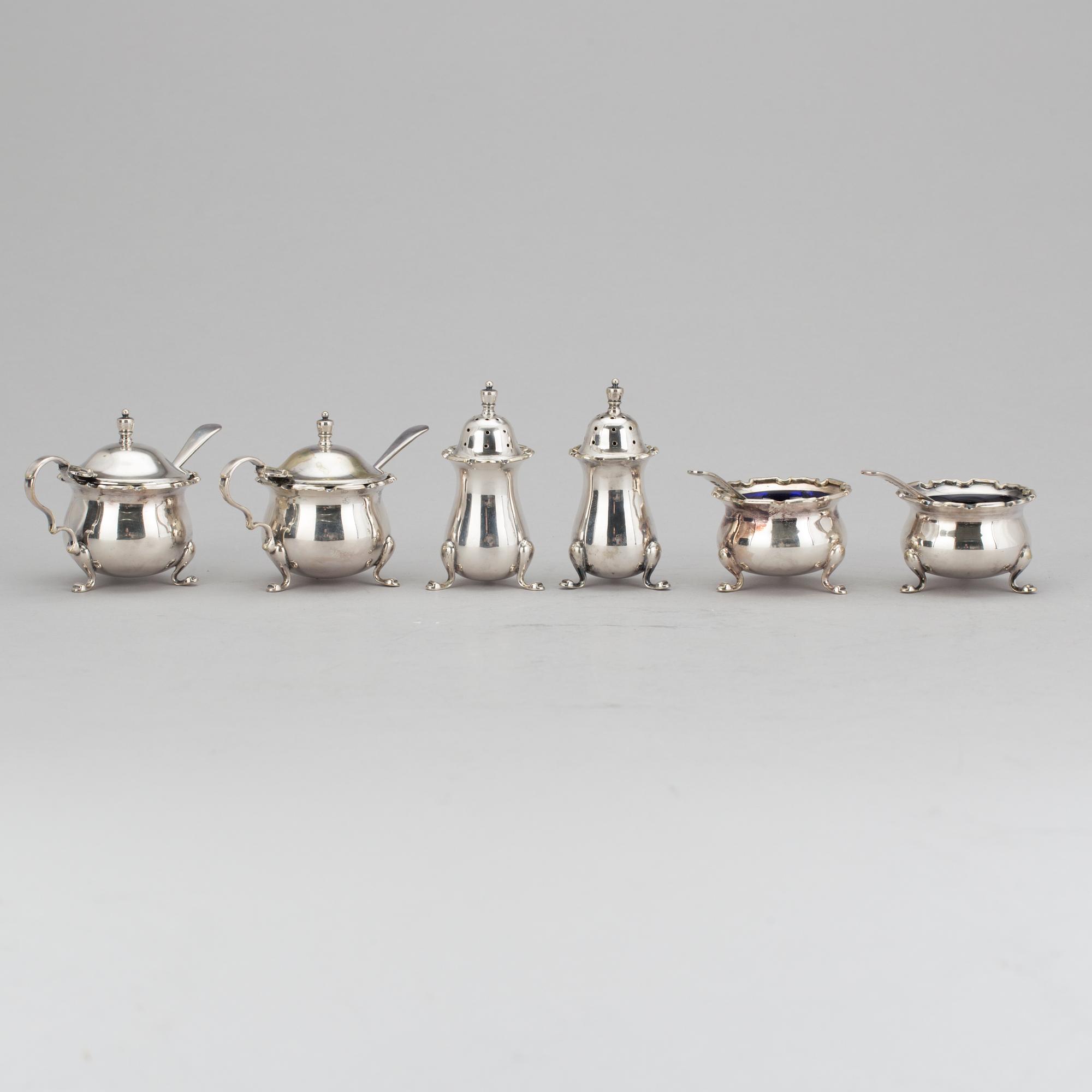 BORDSUPPSÄTTNING, 6 delar, nysilver, Mappin & Webb, England, 1900-talets mitt.