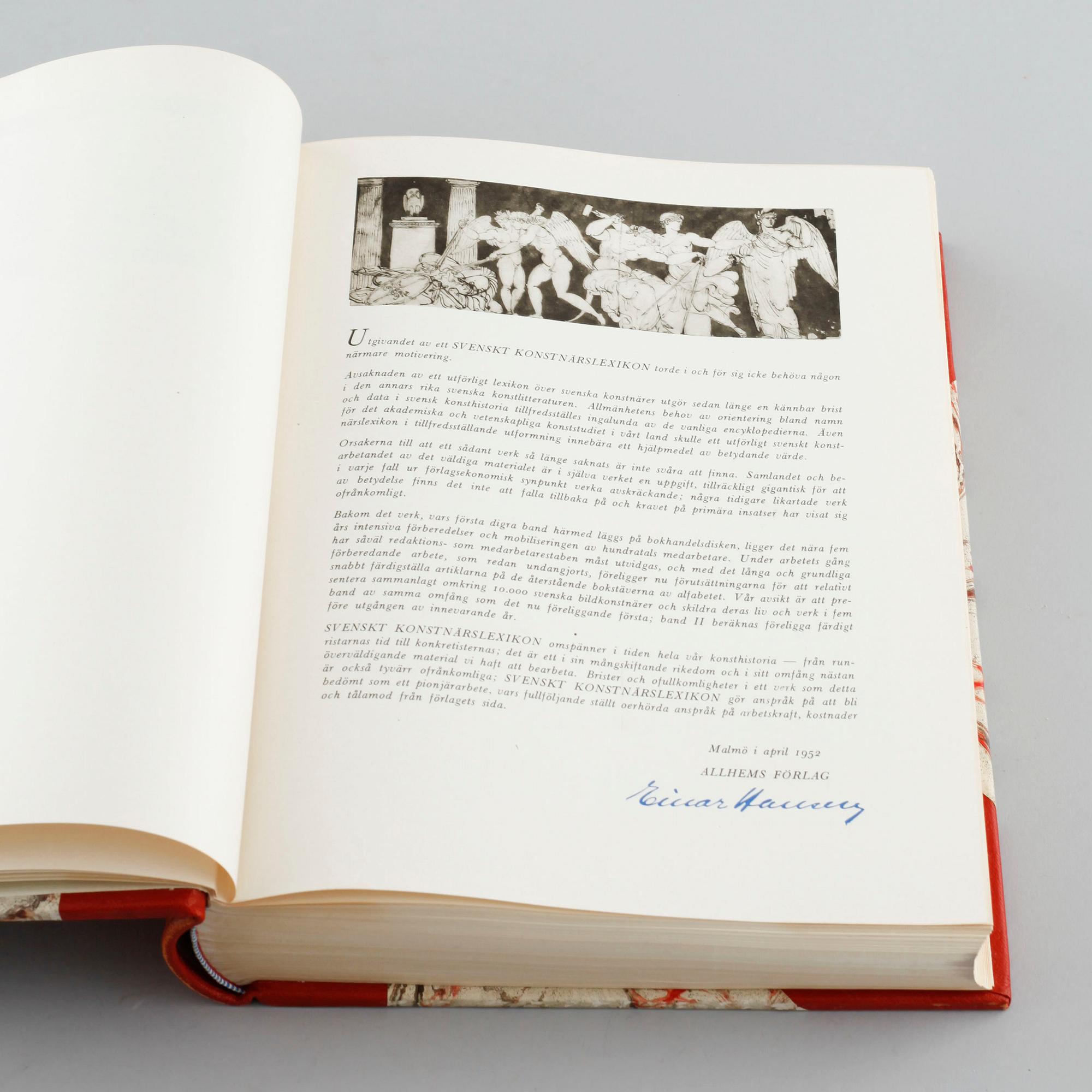 Five vol. of "Svenskt Konstnärslexikon", Gösta Lilja (red.), m.fl, Allhems förlag, Malmö, 1952 - 1967.