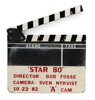 CLAPPER BOARD from the movie-making of the movie "Star 80", USA 1983. Director: Bob Fosse.