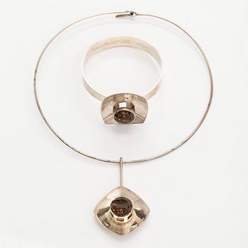 Bracelet and necklace, faceted smoky quartz, silver, Alton, Sweden 1966.