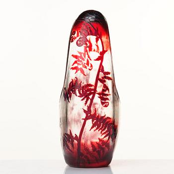 Emile Gallé, an asymmetrical Art Nouveau fire polished cameo glass vase, Nancy, France.