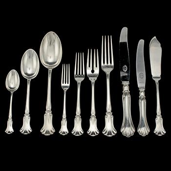 BESTIKSERVISDELAR, 56 st, silver, Karl Andersson, Stockholm, 1900-talets första hälft. Tot vikt 2300 g.