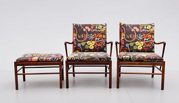 FÅTÖLJER 1 PAR, FOTPALL OCH BORD, 4 del, "Colonial Chair", Ole Wanscher, PJ 149, Poul Jeppesen, Danmark.