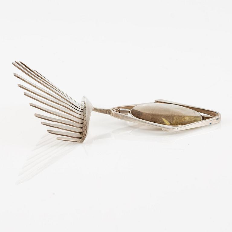 Lars Arby, a bridal crown and a hair ornament, sterling silver with glass and rutilated quartz, Gothenburg 1964 and 1960.
