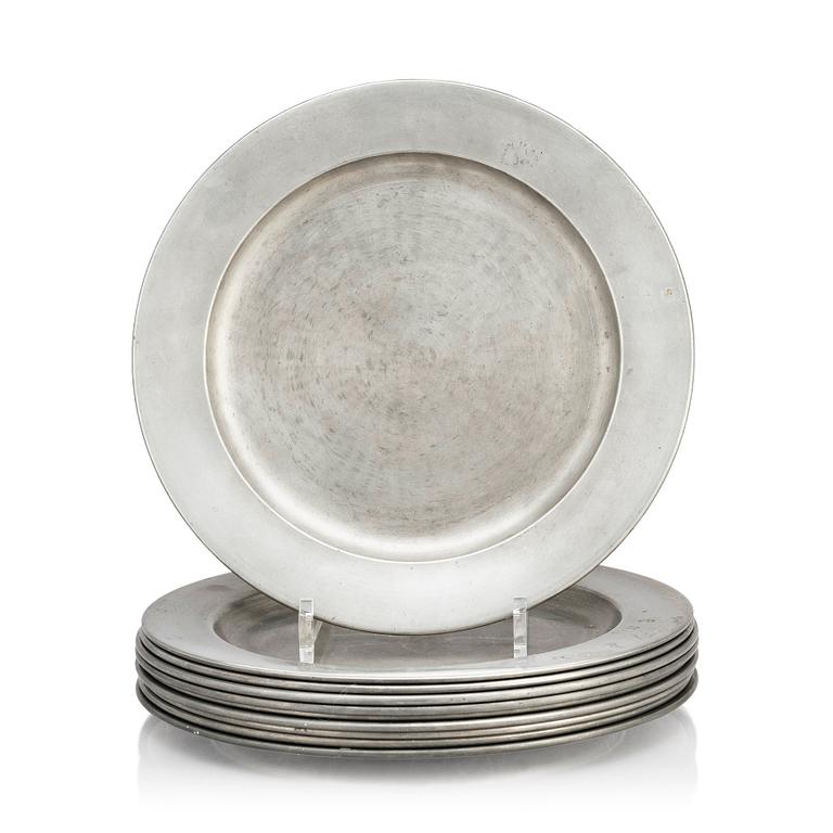 Firma Svenskt Tenn, a set of 10 pewter plates, Stockholm 1964.